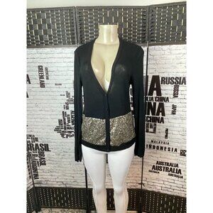 Hearts Jrs XL Black Button Down Gold Metallic Sequin Long Sleeve Cardigan Top